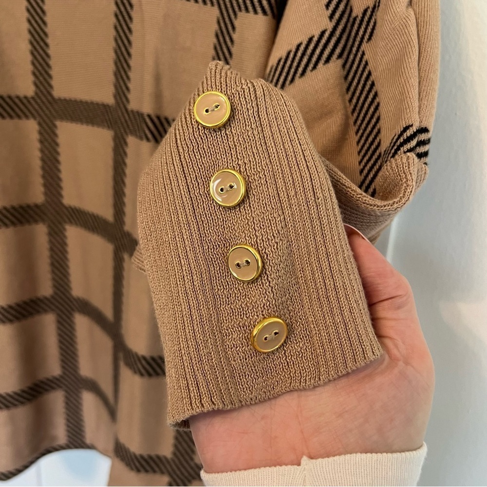 Women's Large Cable & Gauge Tan Square Patterned Sweater with Button Sleeves - Picture 6 of 9